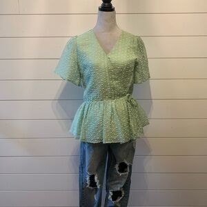 Sage Dotted Short Sleeve Blouse